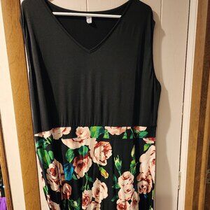 Floral Empire Waist Dress | Black & Rose Print